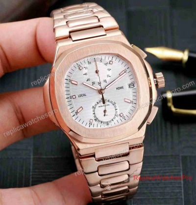 Top Grade Clone Patek Philippe Nautilus Travel Time All Rose Gold Mens Watch